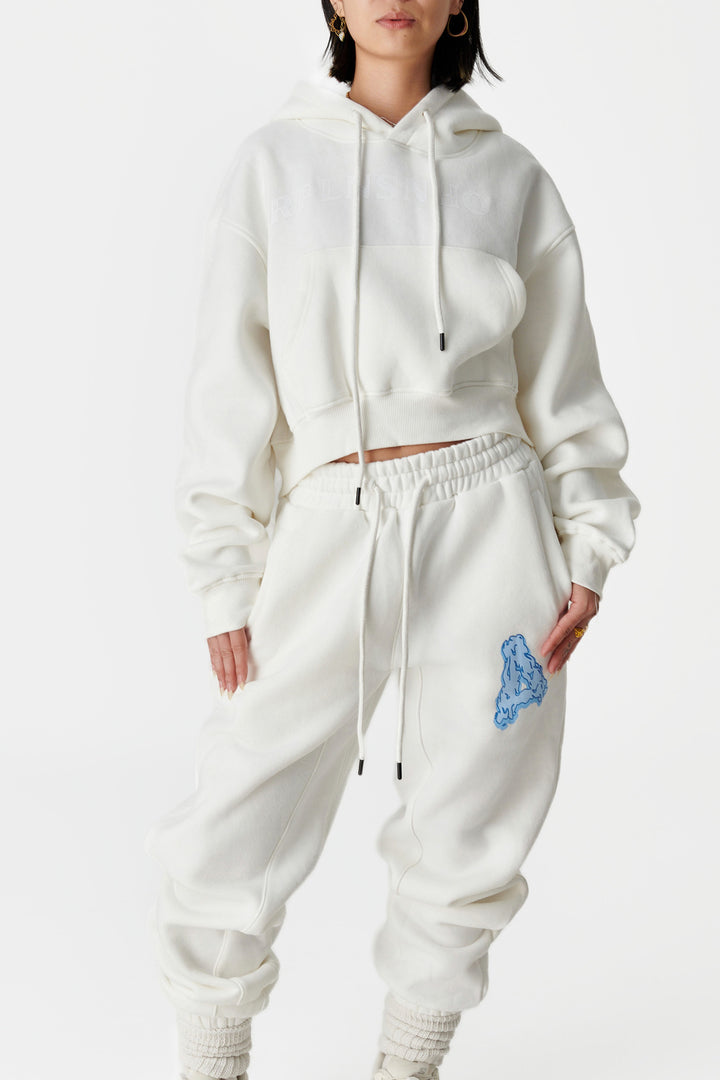 Classic A Crop Hoodie White/Blue