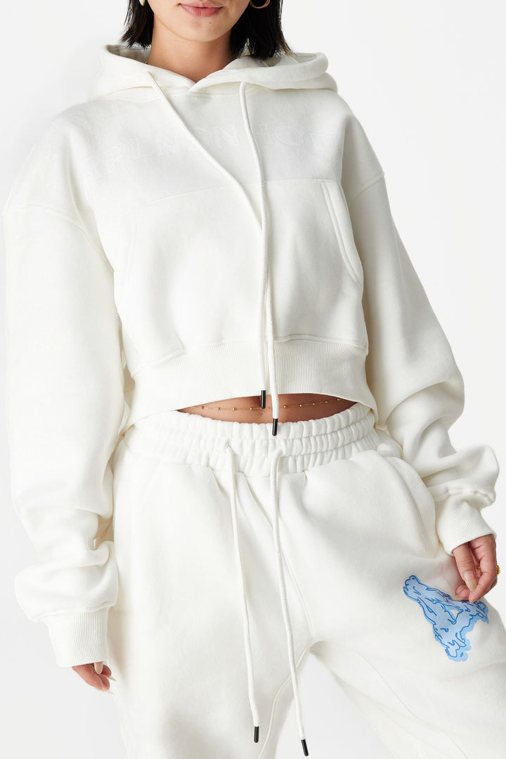 Classic A Crop Hoodie White/Blue