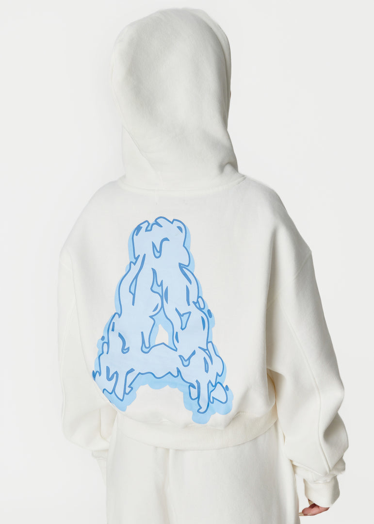 Classic A Crop Hoodie White/Blue