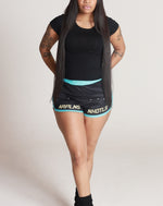 Load image into Gallery viewer, Varsity Shorties Black/Teal
